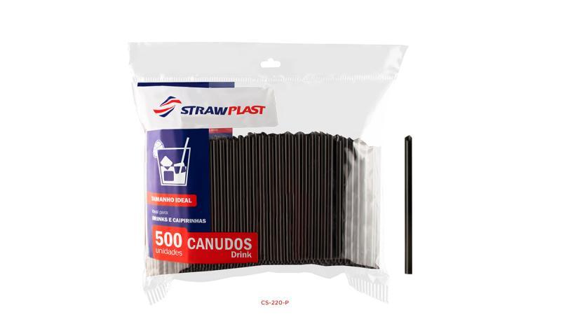 CS-220 CANUDO DRINK PRETO C/BRAN. 8X500